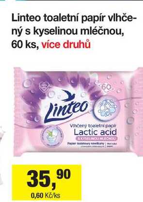 Linteo toaletní papír vlhčený s kyselinou mléčnou, 60 ks