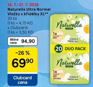 Naturella Ultra Normal Vložky s křidélky XL, 20 ks