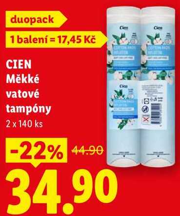 CIEN Měkké vatové tampóny, 2 x 140 ks