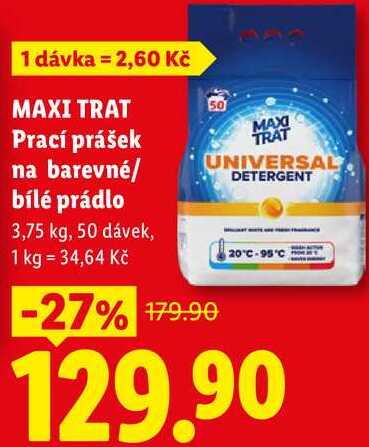 MAXI TRAT Prací prášek na barevné/ bílé prádlo, 3,75 kg, 50 dávek