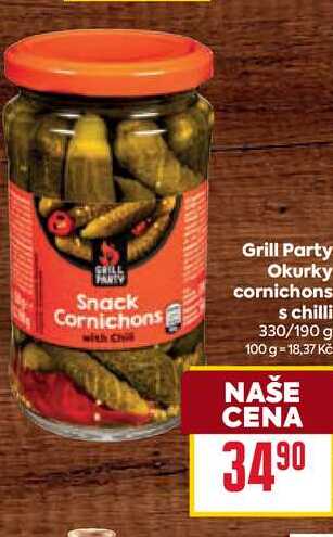 Grill Party Okurky cornichons s chilli 330/190 g