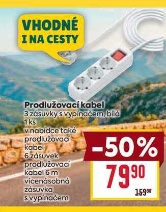 Prodlužovací kabel 3 zásuvky s vypínačem