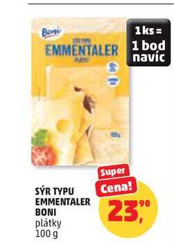 SÝR TYPU EMMENTALER BONI plátky, 100 g