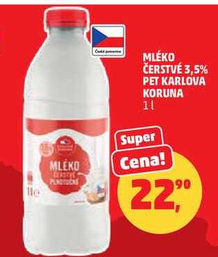 MLÉKO ČERSTVÉ 3,5% PET KARLOVA KORUNA, 1 l