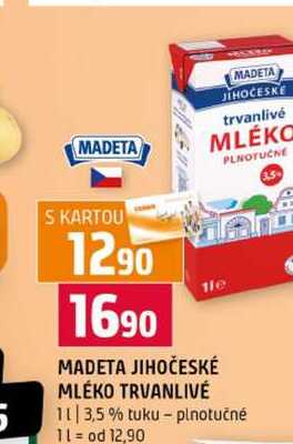 MADETA JIHOČESKÉ MLÉKO TRVANLIVÉ 3,5 % tuku-plnotučné 1l