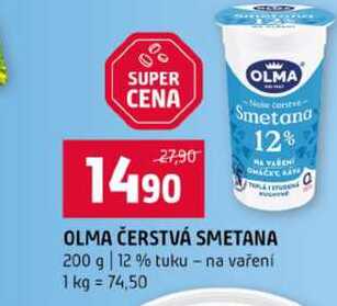 OLMA ČERSTVÁ SMETANA 200 g 12% tuku na vaření