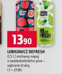 LOBKOWICZ REFRESH 0,5l míchaný nápoj z nealkoholického piva vybrané druhy