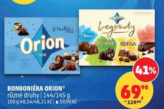 BONBONIÉRA ORION různé druhy, 144/145 g