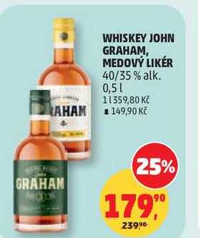 WHISKEY JOHN GRAHAM, MEDOVÝ LIKÉR 40/35% alk., 0,5 l