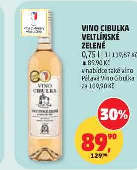 VINO CIBULKA VELTLÍNSKÉ ZELENÉ, 0,75 l 