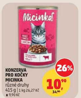 KONZERVA PRO KOČKY MICINKA různé druhy, 415 g