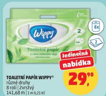 TOALETNÍ PAPÍR WIPPY různé druhy, 8 rolí, 2vrstvý