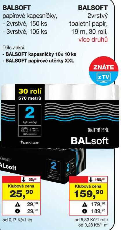 BALSOFT 2vrstvý toaletní papír, 30 rolí