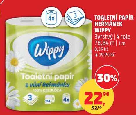 TOALETNÍ PAPÍR HEŘMÁNEK WIPPY, 3vrstvý, 4 role