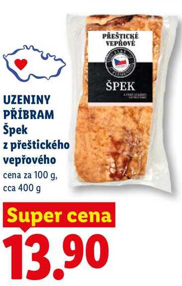 UZENINY PŘÍBRAM Špek z přeštického vepřového, cena za 100 g