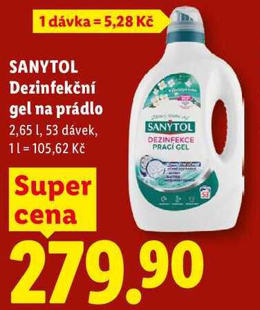SANYTOL Dezinfekční gel na prádlo, 2,65 l/53 dávek