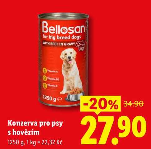 Konzerva pro psy s hovězím, 1250 g