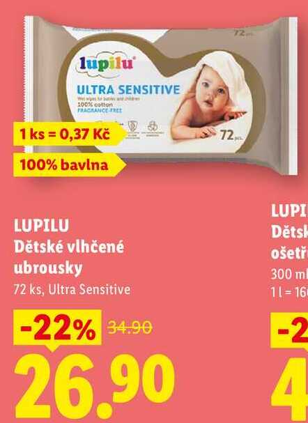 LUPILU Dětské vlhčené ubrousky, 72 ks