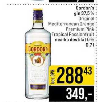 Gordon's gin 37,5 % Original Mediterranean Orange Premium Pink Tropical Passionfruit nealko destilát 0% 0,7l