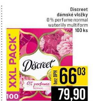 Discreet dámské vložky 0% perfume normal waterlily multiform 100 ks 