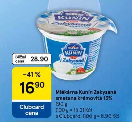 Mlékárna Kunín Zakysaná smetana krémovitá 15%, 190 g 
