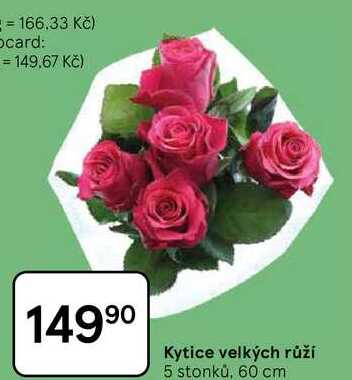 Kytice velkých růží 5 stonků, 60 cm 