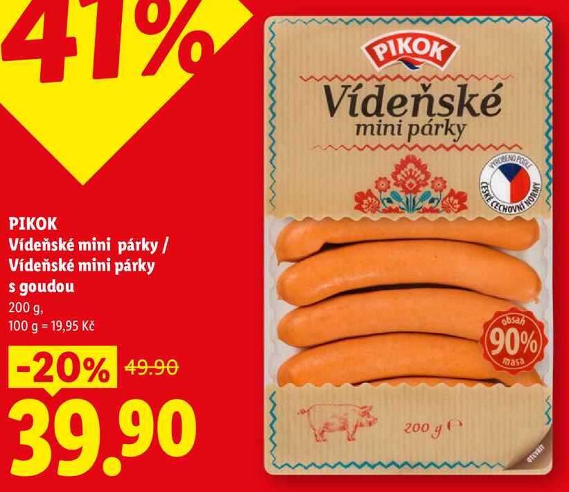 PIKOK Vídeňské mini párky/Vídeňské mini párky s goudou, 200 g