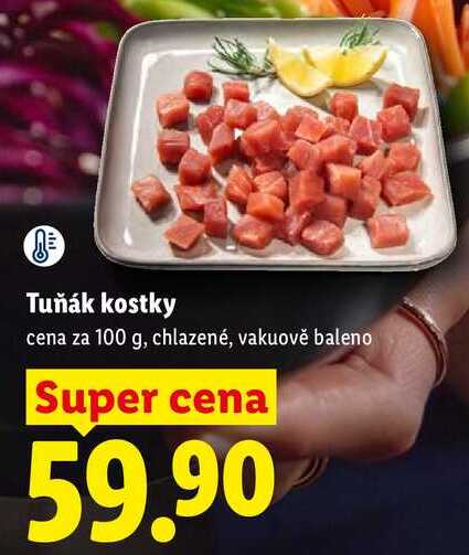 Tuňák kostky, cena za 100 g