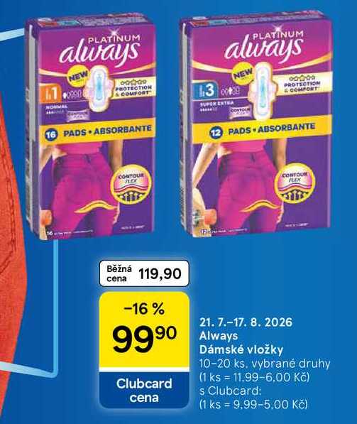 Always Dámské vložky, 10-20 ks
