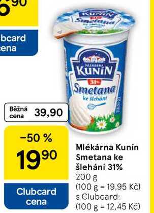 Mlékárna Kunín Smetana ke šlehání 31%, 200 g
