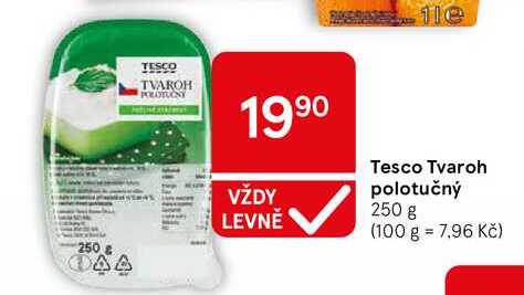 Tesco Tvaroh polotučný, 250 g 