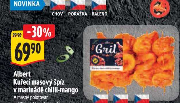 Albert Kuřecí masový špíz v marinádě chilli-mango 600 g