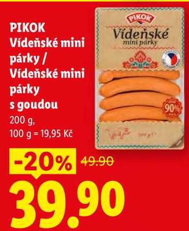 PIKOK Vídeňské mini párky/Vídeňské mini párky s goudou, 200 g