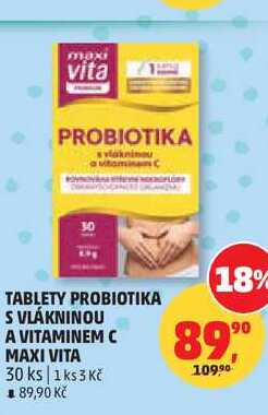 TABLETY PROBIOTIKA S VLÁKNINOU A VITAMINEM C MAXI VITA, 30 ks  
