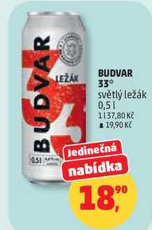 BUDVAR 33 světlý ležák, 0,5 l 