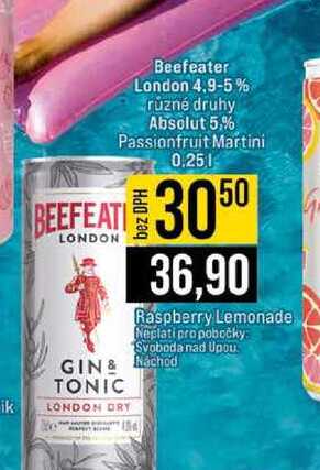 Beefeater London 4,9-5% ruzné druhy Absolut 5,% Passionfruit Martini 0.25l