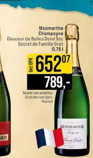 Monmarthe Champagne Douceur de Bulles Demi Sec Secret de Famille Brut 0,75l