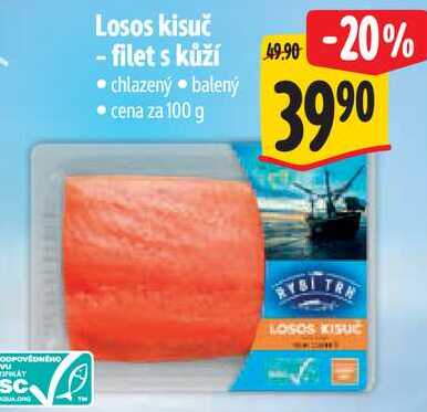 Losos kisuč - filet s kůží, cena za 100 g