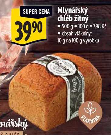 Mlynářský chléb žitný, 500 g