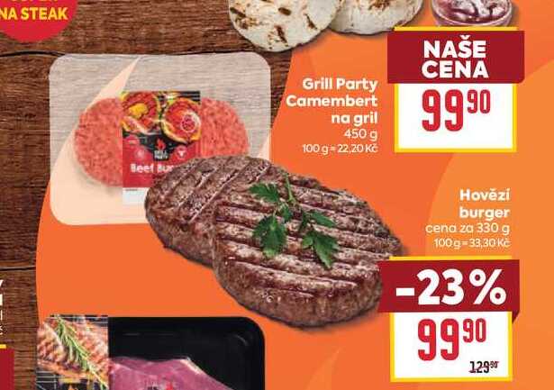 Hovězí burger cena za 330 g 