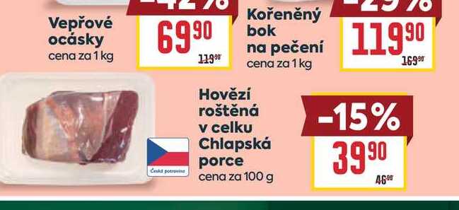 Hovězí roštěná v celku Chlapská porce cena za 100 g 