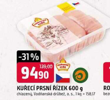 KUŘECÍ PRSNÍ ŘÍZEK 600 g chlazený