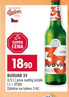 BUDVAR 33 0,5l pivo světlý ležák 