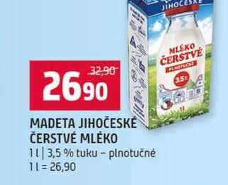 MADETA JIHOČESKÉ ČERSTVÉ MLÉKO 1l 3,5% tuku plnotučné 