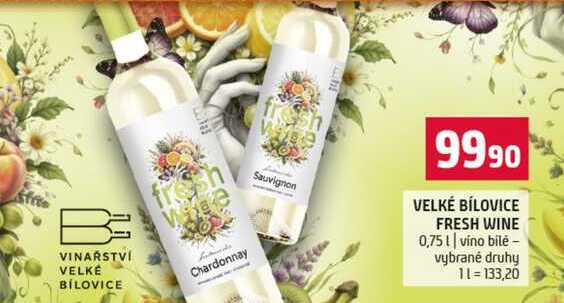 VELKÉ BÍLOVICE FRESH WINE 0,75l víno bile vybrané druhy