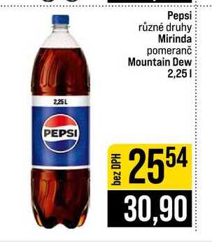 Pepsi různé druhy Mirinda pomeranč Mountain Dew 2,25l