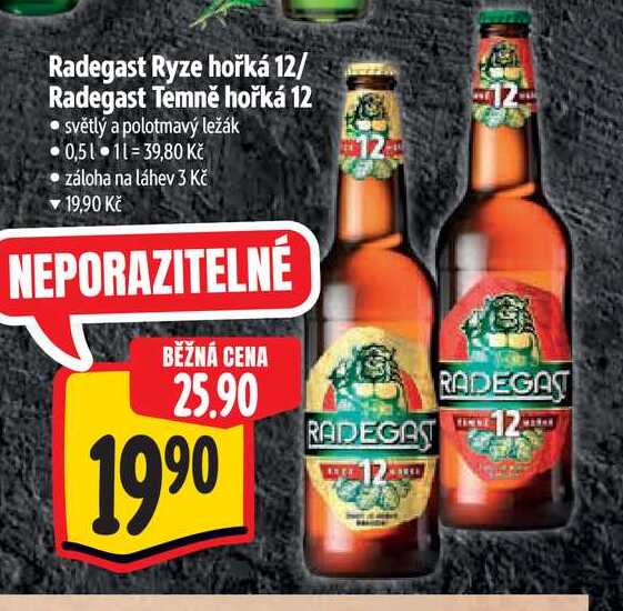 Radegast Ryze hořká 12/ Radegast Temně hořká 12 0,5 l