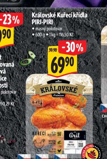 Královské Kuřecí křídla  PIRI-PIRI  600 g