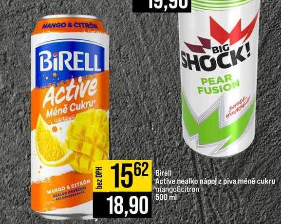 Birell Active nealko nápoj z piva méně cukru mango&citron 500 ml
