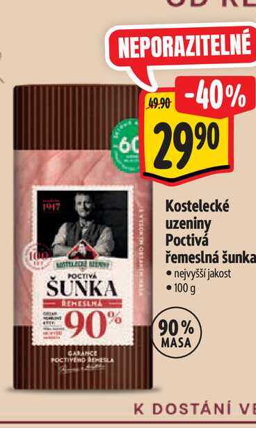 Kostelecké uzeniny Poctivá řemeslná šunka 100 g